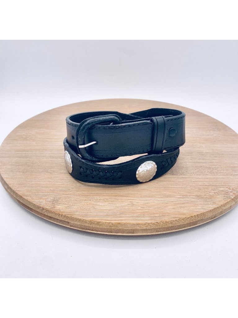 Vintage Conch Belt Womens 30 Black Full Grain Leather Western Boho